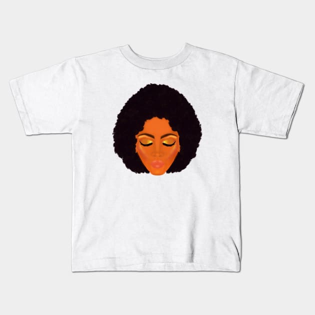 Chic Afro and Gold Makeup (White Background) Kids T-Shirt by Art By LM Designs 